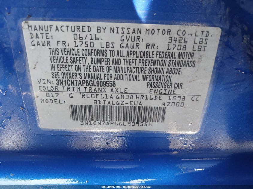 2016 NISSAN VERSA 1.6 SL - 3N1CN7AP6GL909556