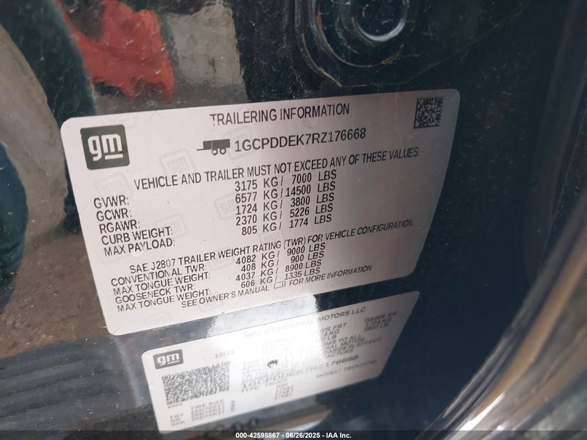 2024 CHEVROLET SILVERADO 1500 VIN: 1GCPDDEK7RZ176668