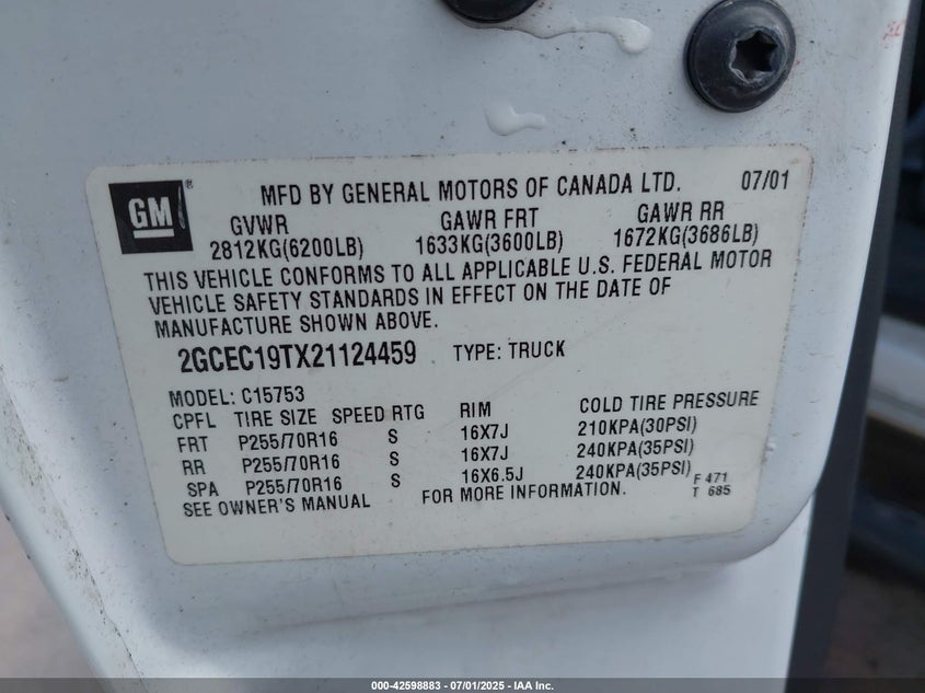 2002 Chevrolet Silverado 1500 Ls VIN: 2GCEC19TX21124459 Lot: 42598883