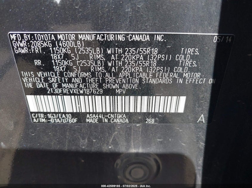 2014 TOYOTA RAV4 LIMITED - 2T3DFREVXEW187629