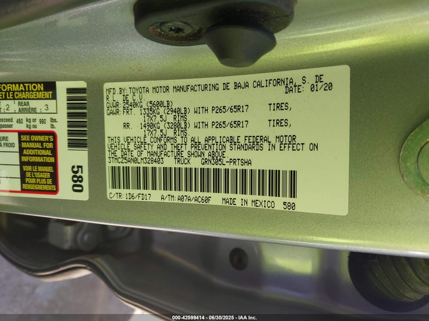 2020 TOYOTA TACOMA TRD SPORT - 3TMCZ5AN0LM328403