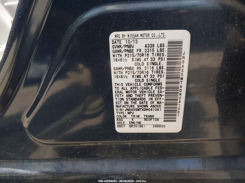 2013 NISSAN ROGUE S - JN8AS5MTXDW041081