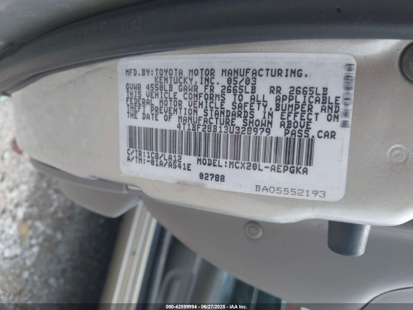 2003 Toyota Avalon Xls VIN: 4T1BF28B13U328979 Lot: 42599994