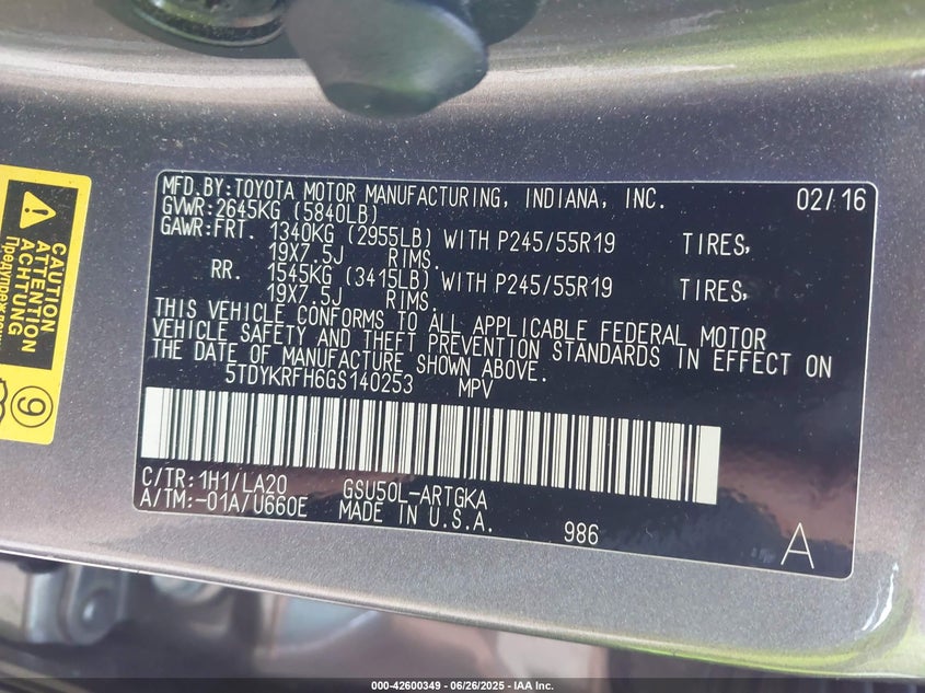 2016 TOYOTA HIGHLANDER LIMITED V6 - 5TDYKRFH6GS140253