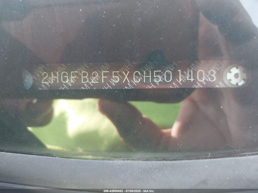 2012 Honda Civic Lx VIN: 2HGFB2F5XCH501403 Lot: 42600492