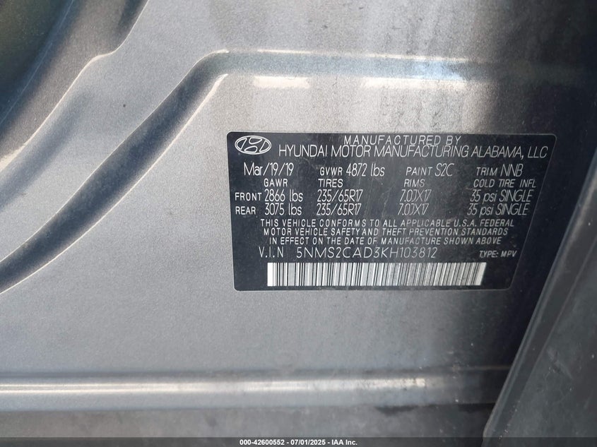 2019 HYUNDAI SANTA FE SE - 5NMS2CAD3KH103812