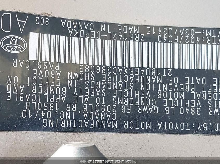 2010 Toyota Corolla Le VIN: 2T1BU4EEXAC386085 Lot: 42600609