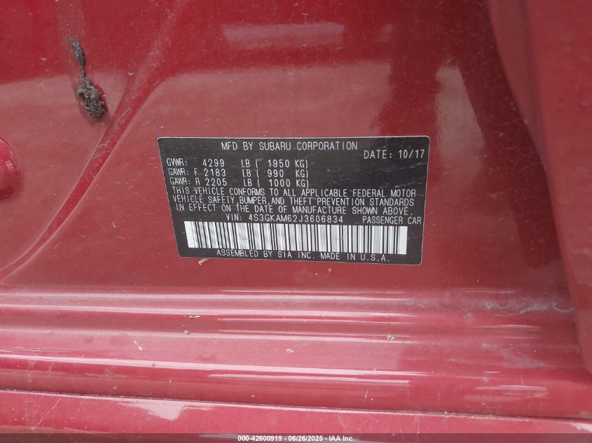 2018 Subaru Impreza 2.0I Sport VIN: 4S3GKAM62J3606834 Lot: 42600919