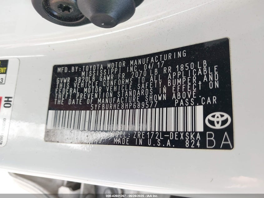 2017 TOYOTA COROLLA SE - 5YFBURHE8HP689577