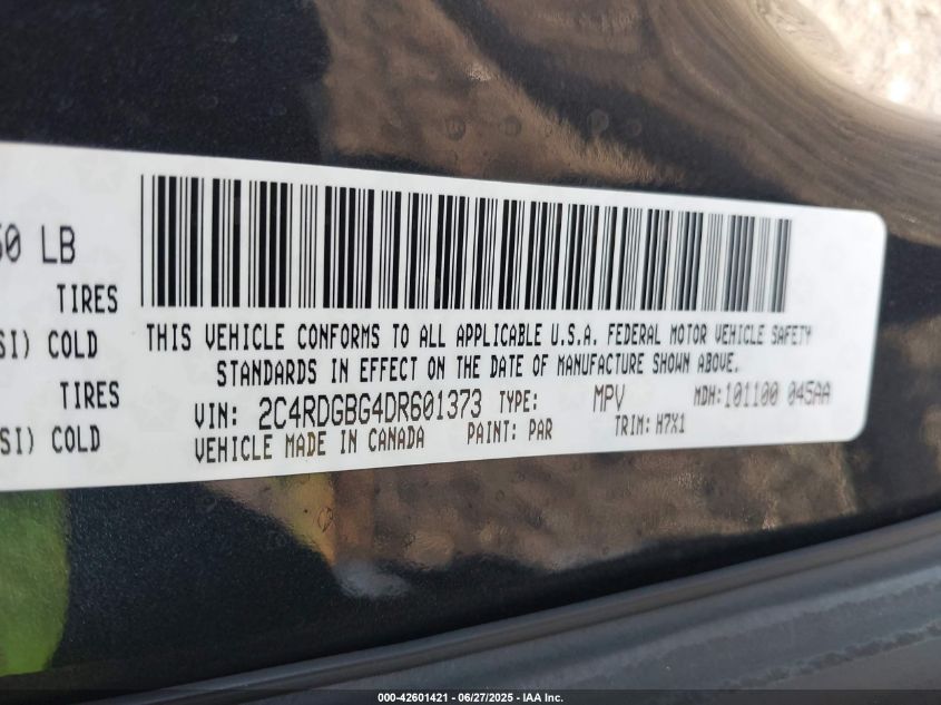 2013 Dodge Grand Caravan Se VIN: 2C4RDGBG4DR601373 Lot: 42601421