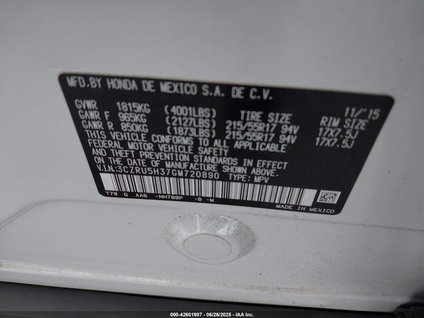 2016 HONDA HR-V LX - 3CZRU5H37GM720890