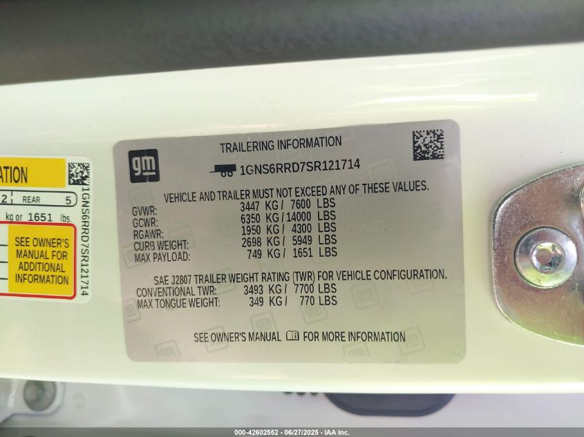 2025 Chevrolet Tahoe - 1GNS6RRD7SR121714
