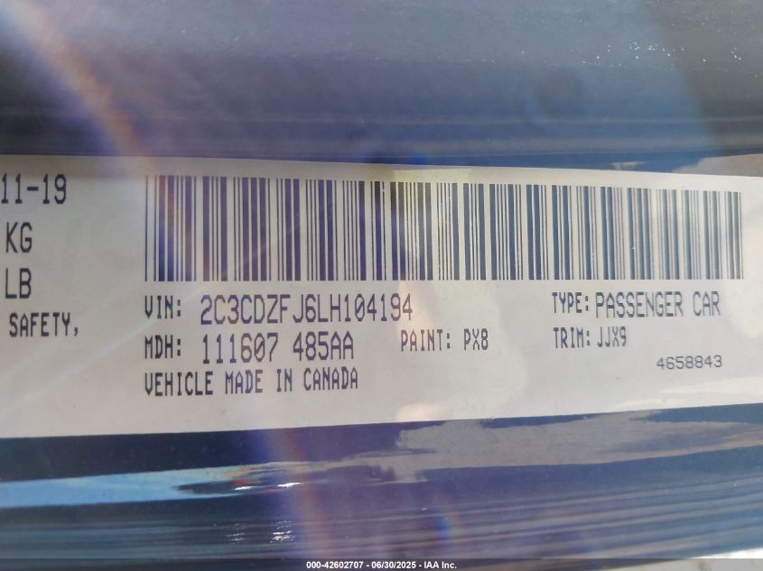 2020 Dodge Challenger R/T Scat Pack VIN: 2C3CDZFJ6LH104194 Lot: 42602707