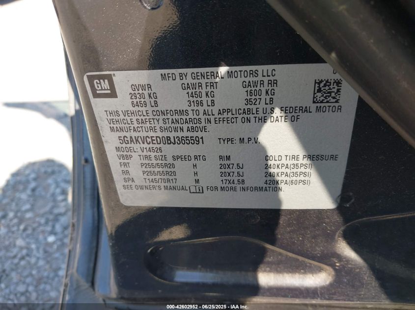 2011 Buick Enclave 2Xl VIN: 5GAKVCED0BJ365591 Lot: 42602952