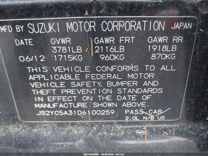 2013 SUZUKI SX4 LE/LE POPULAR - JS2YC5A31D6100259