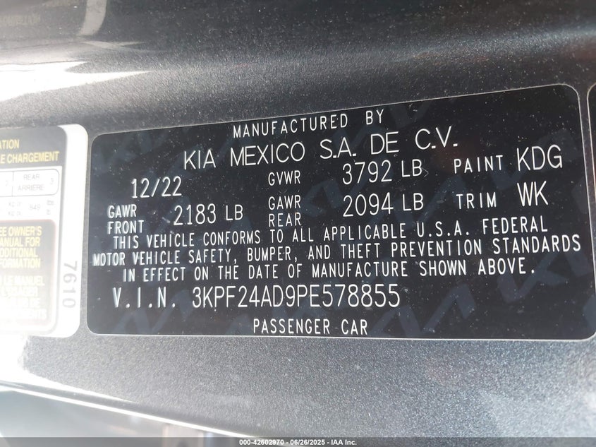 2023 KIA FORTE VIN: 3KPF24AD9PE578855