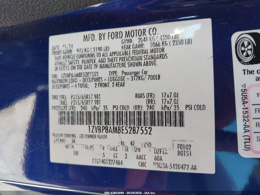 2014 FORD MUSTANG V6 - 1ZVBP8AM8E5287552