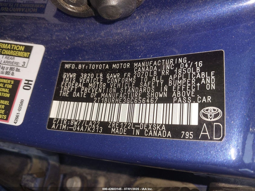 2016 TOYOTA COROLLA S PREMIUM - 2T1BURHE3GC656467