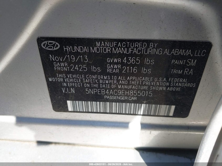 2014 HYUNDAI SONATA GLS - 5NPEB4AC9EH855015