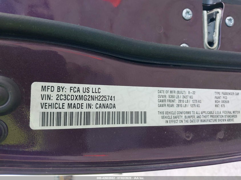 2022 Dodge Charger Gt Awd VIN: 2C3CDXMG2NH225741 Lot: 42603952