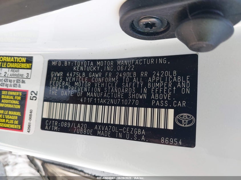 2022 TOYOTA CAMRY XLE - 4T1F11AK2NU710770