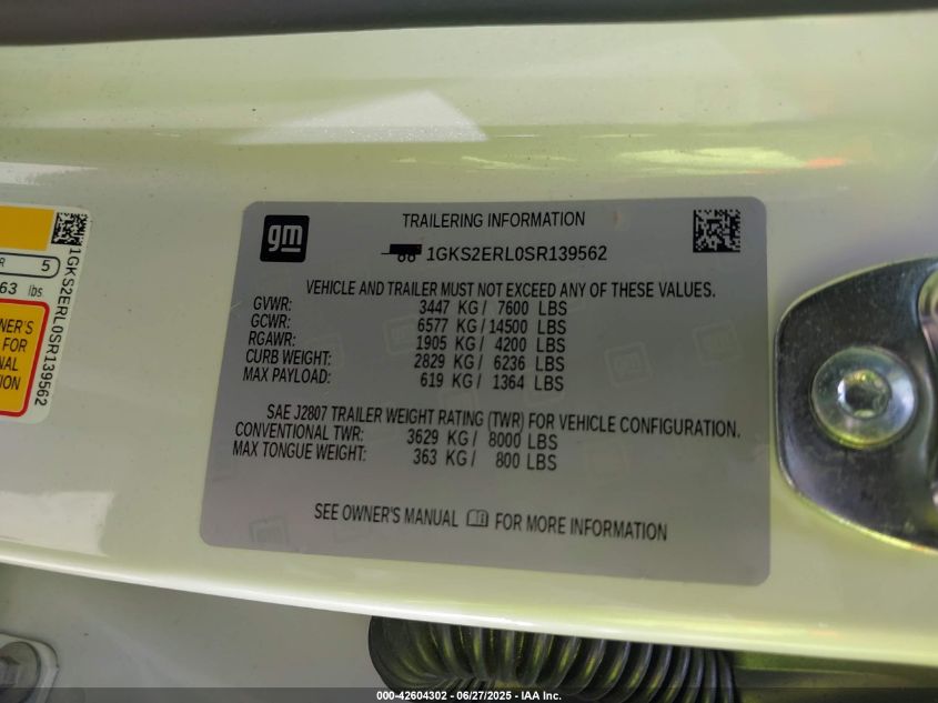 2025 GMC Yukon - 1GKS2ERL0SR139562