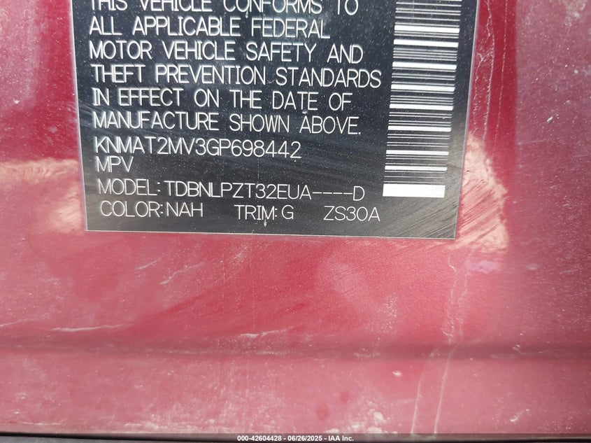 2016 NISSAN ROGUE S/SL/SV - KNMAT2MV3GP698442