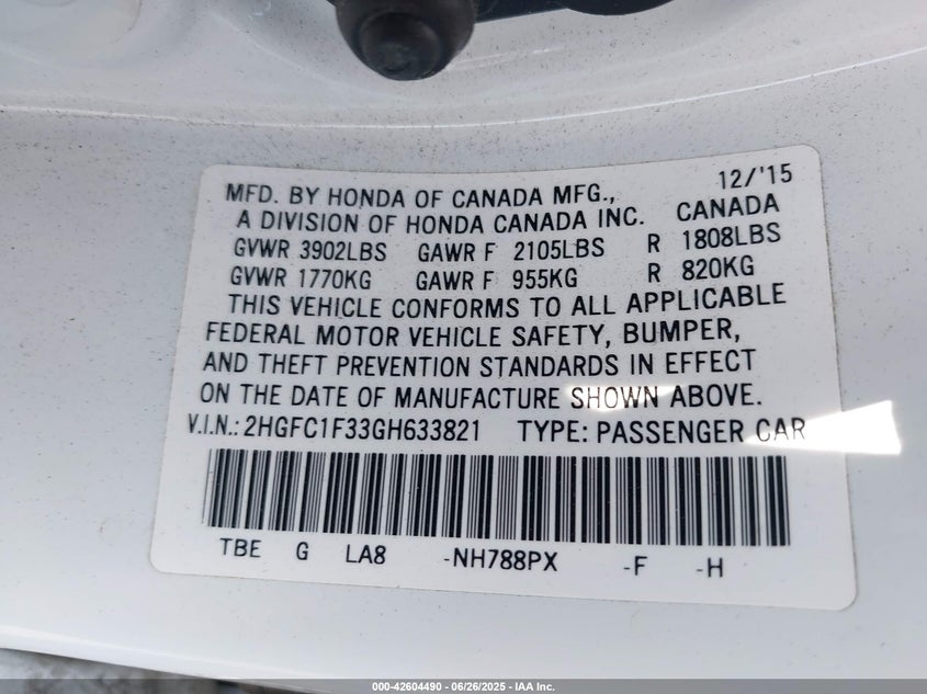 2016 HONDA CIVIC EX-T - 2HGFC1F33GH633821