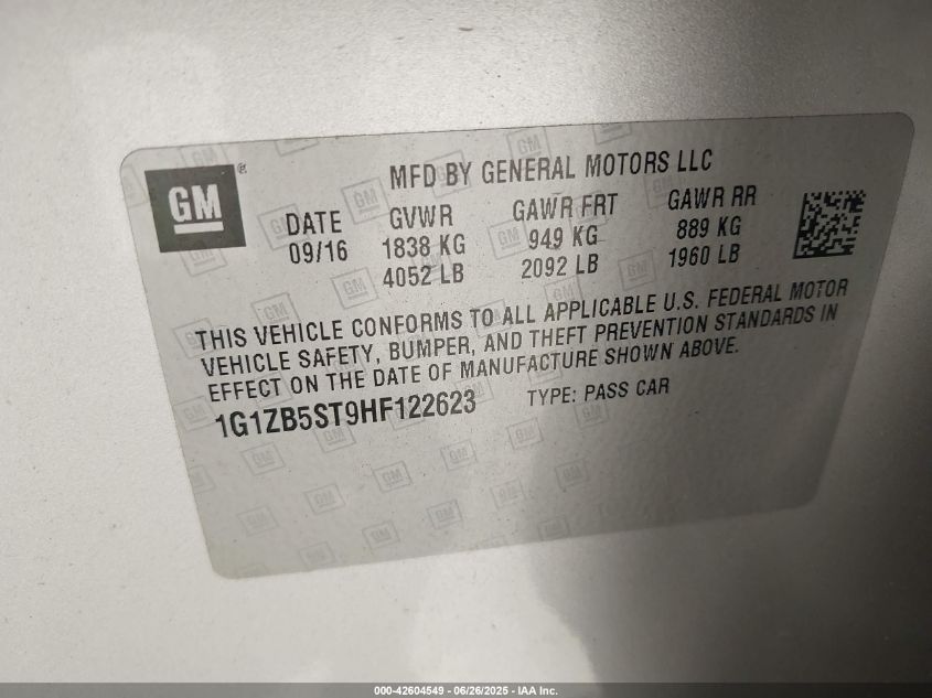 2017 Chevrolet Malibu Ls VIN: 1G1ZB5ST9HF122623 Lot: 42604549