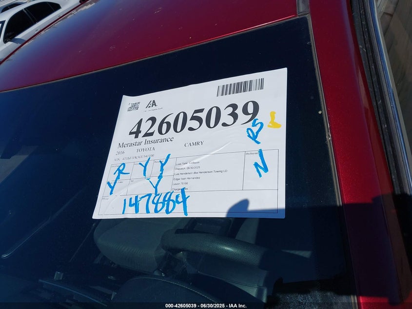 2016 TOYOTA CAMRY LE - 4T1BF1FK5GU541100