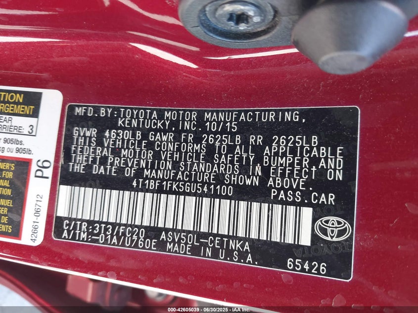 2016 TOYOTA CAMRY LE - 4T1BF1FK5GU541100