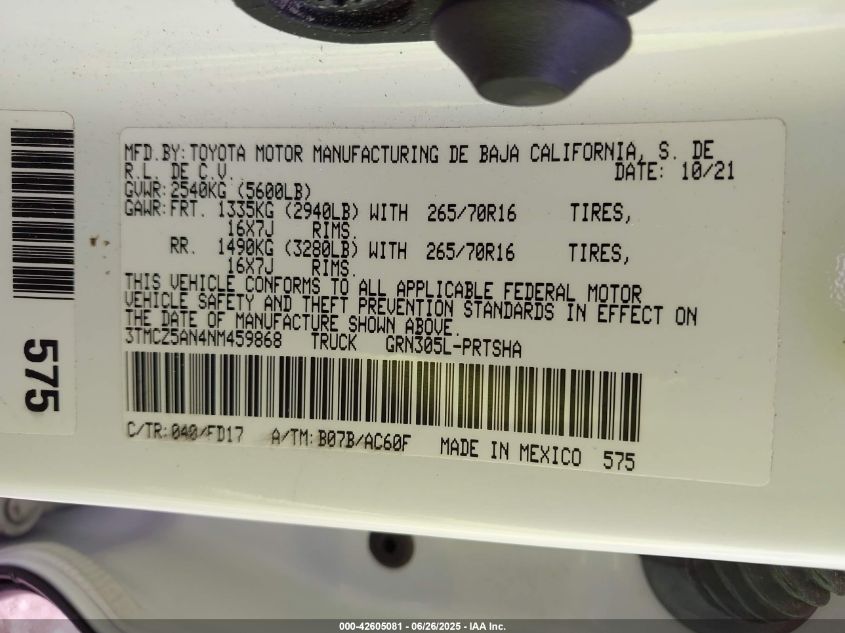 2022 Toyota Tacoma - 3TMCZ5AN4NM459868