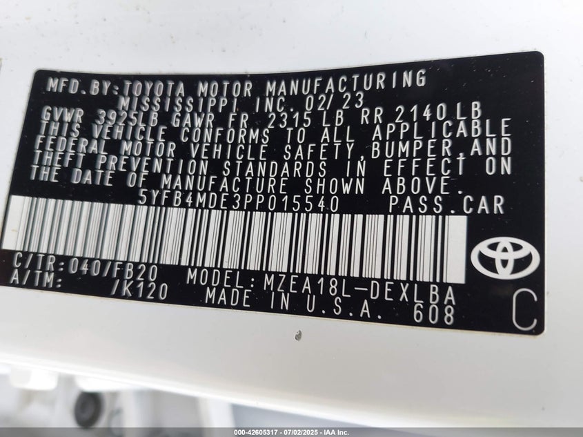 2023 TOYOTA COROLLA LE - 5YFB4MDE3PP015540