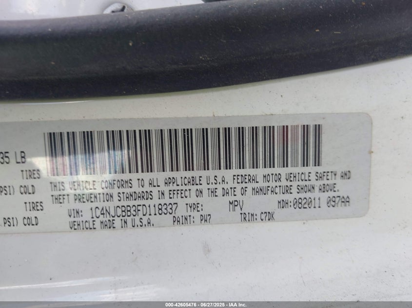 2015 JEEP COMPASS SPORT - 1C4NJCBB3FD118337