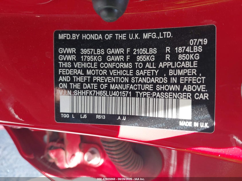 2020 HONDA CIVIC EX - SHHFK7H65LU401571