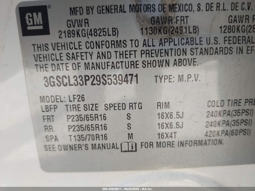 2009 Saturn Vue 4-Cyl Xe VIN: 3GSCL33P29S539471 Lot: 42605911