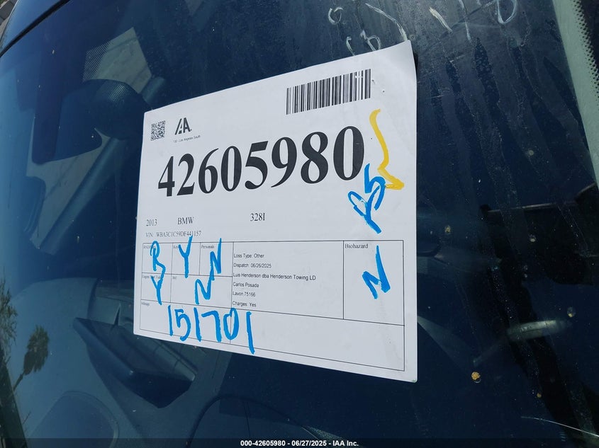 2013 BMW 328I WBA3C1C59DF441157