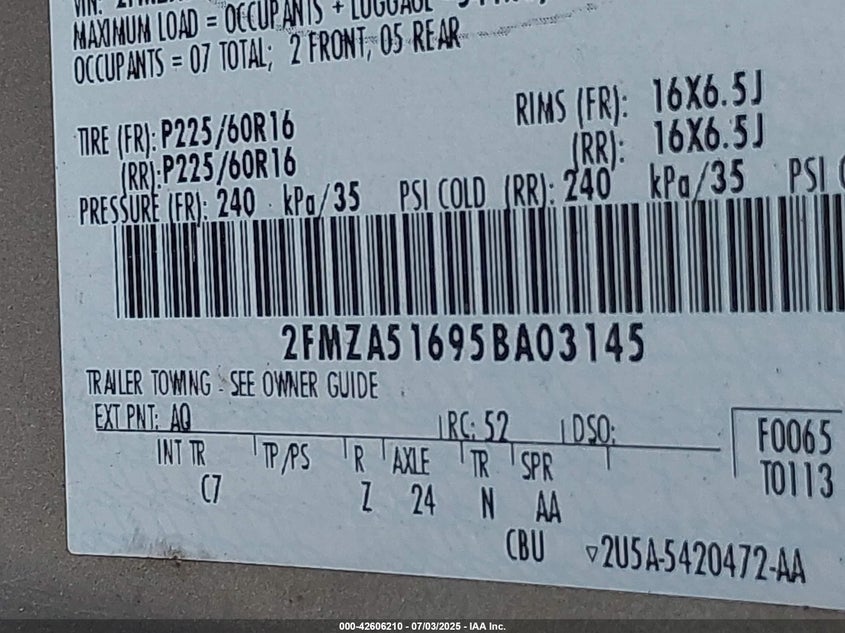 2005 Ford Freestar Se VIN: 2FMZA51695BA03145 Lot: 42606210