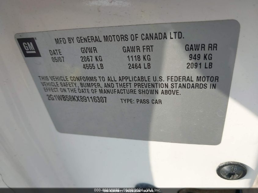 2008 Chevrolet Impala Ls VIN: 2G1WB58KX89116307 Lot: 42606611