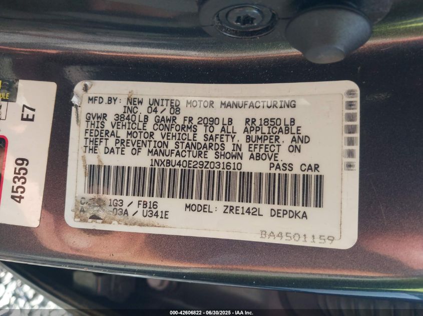 2009 Toyota Corolla Le VIN: 1NXBU40E29Z031610 Lot: 42606822