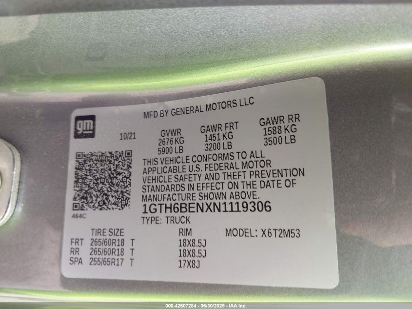 2022 GMC Canyon 4Wd Elevation Standard VIN: 1GTH6BENXN1119306 Lot: 42607284
