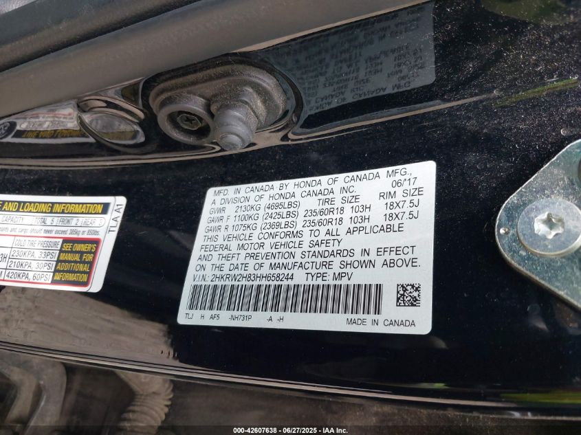 2017 Honda Cr-V Ex-L/Ex-L Navi VIN: 2HKRW2H83HH658244 Lot: 42607638