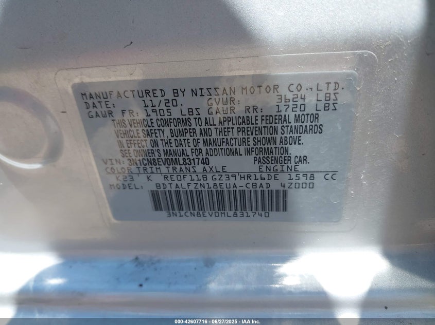 2021 NISSAN VERSA SV XTRONIC CVT - 3N1CN8EV0ML831740