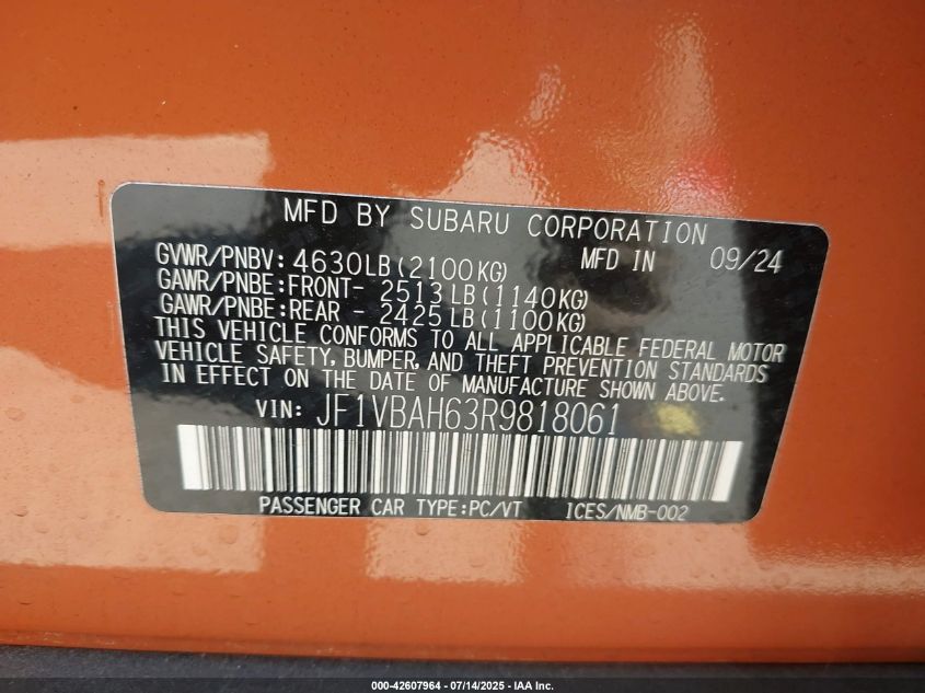 2024 Subaru WRX - JF1VBAH63R9818061