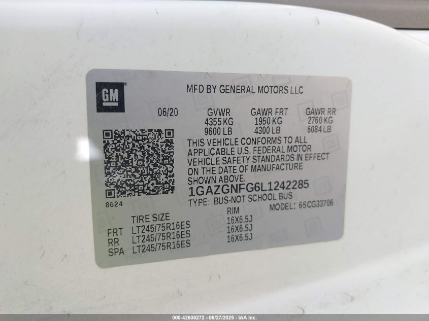 2020 Chevrolet Express 2500 - 1GAZGNFG6L1242285