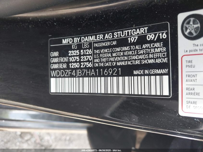 2017 Mercedes-Benz E 300 VIN: WDDZF4JB7HA116921 Lot: 42608573