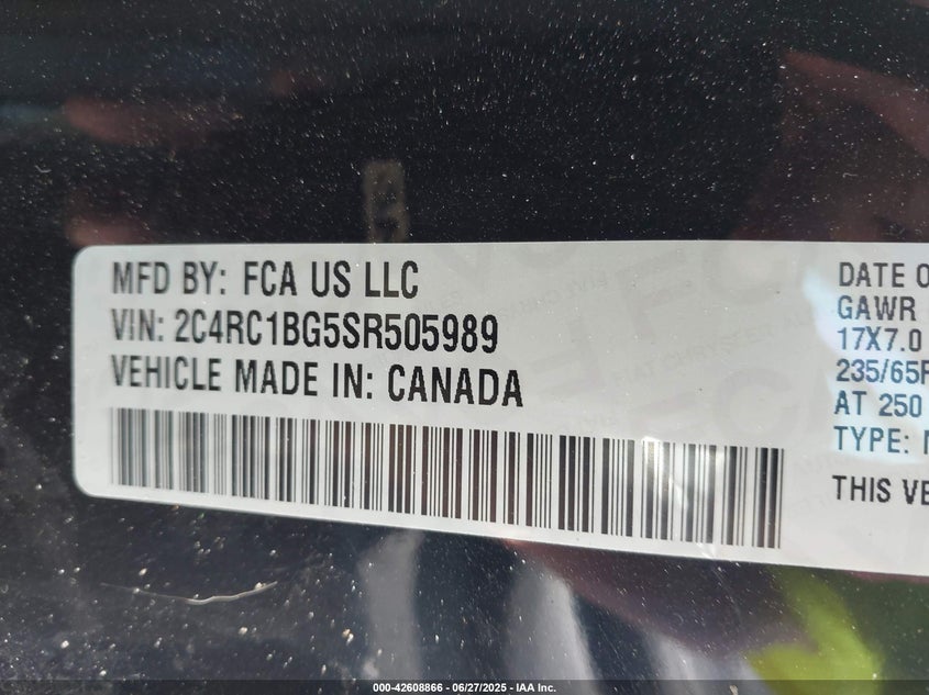 2025 CHRYSLER PACIFICA SELECT - 2C4RC1BG5SR505989