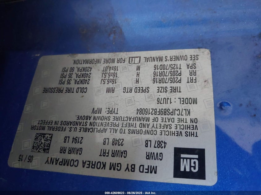 2015 CHEVROLET TRAX 1LS - KL7CJPSB9FB216084