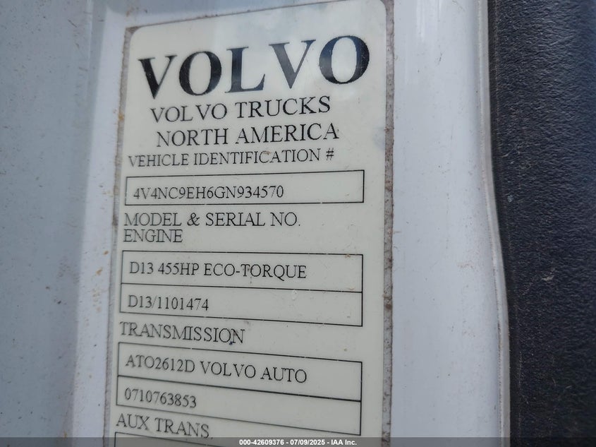 2016 Volvo Vn VIN: 4V4NC9EH6GN934570 Lot: 42609376