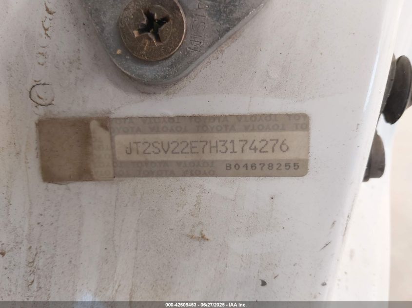 1987 Toyota Camry Le VIN: JT2SV22E7H3174276 Lot: 42609453